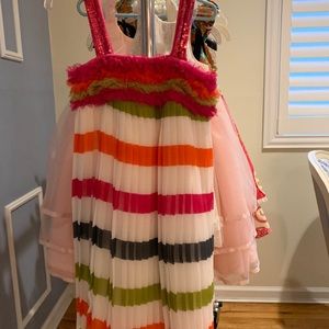 Girls stripe  pleated dress. Sequined straps